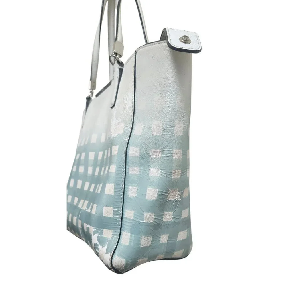 Coach Madison Gingham Leather tote blue purse bag
